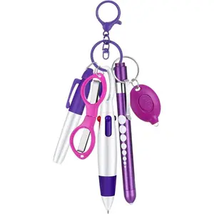 6countNursePenSetIncludePermanentMarkerPenRetractableBallpointPenClipFoldableLightsLEDFlashlightforNurseAccessories(Purple)