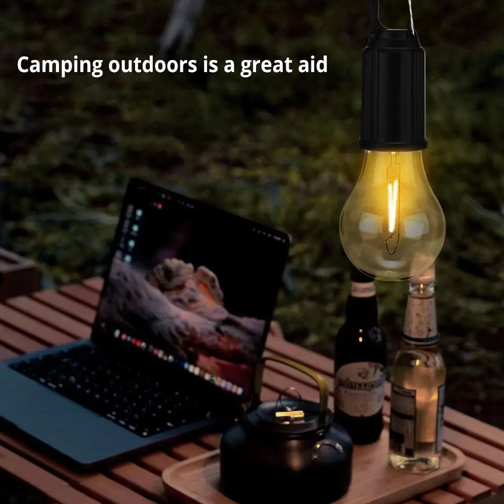Solar LED Hanging Light, Portable Camping Lantern with Hook, USB Rechargeable & Solar Powered, Waterproof Outdoor Bulb with Warm LED Light, Adjustable Brightness for Hiking, Fishing, Camping, Tent, Emergency, Picnic, BBQ, Patio, Yard, Garden and Home Use