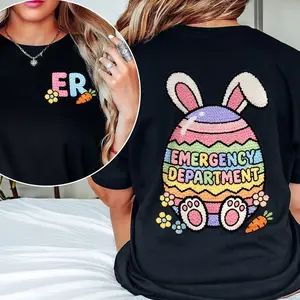 Emergency Department Easter Shirt, ER Nurse Bunny Back Print Tee, Cute Medical Holiday Outfit, Spring Nurse Style, Nurse Gift 5