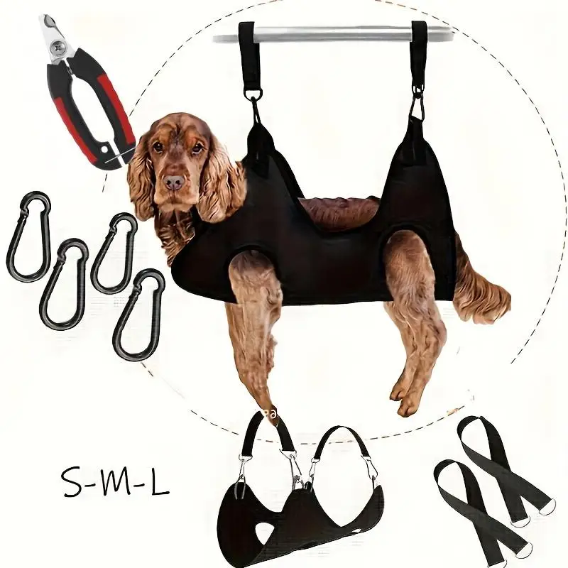 Dog Grooming Hammock with Nail Clipper, 1 Set Sturdy and Secure Dog Grooming Hammock with Buckles & Bindings, Dog Grooming Harness Supplies