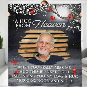 A Hugs from Heaven, Personalized Custom Photo Memorial Blanket, Memorial Gift for Family Members Women Men