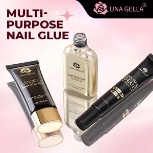 UNA GELLA Nail Glue Set – Solid, Brush-On & No-Light Gel Nail Glues for Press-On Nails, Acrylic & Gel Jelly Tips, Super Strong Hold, DIY Manicure Essentials, Multi-Type Nail Adhesives, TikTok Trend Nail Supplies