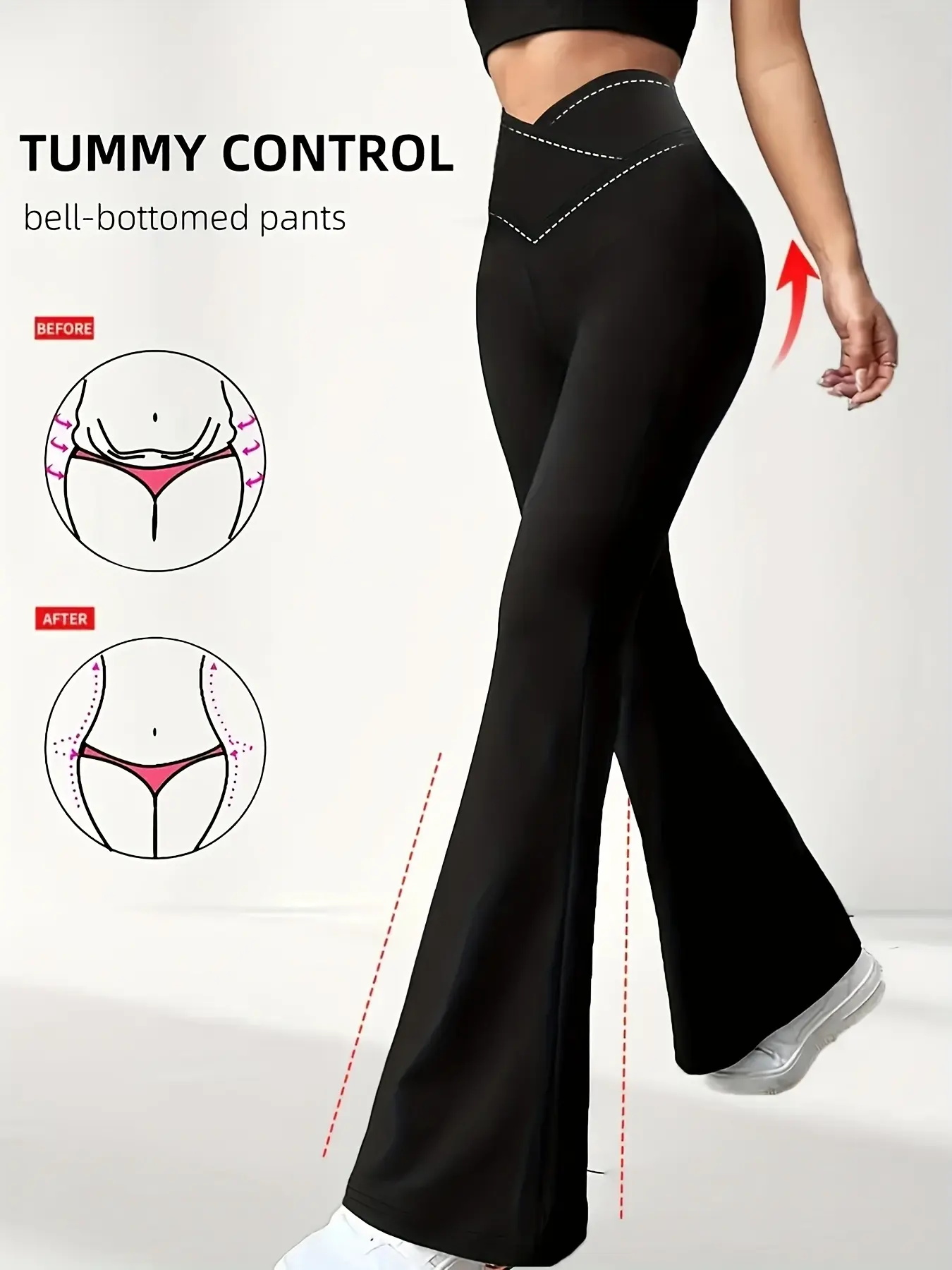 Women's Cross-Waist Flared Leggings - Lady's Stretchable Sport Ready Bottoms, Tummy Lifting & Peach Hip Design American Casual Sport Sweatpants