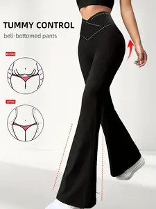 Women's Cross-Waist Flare Yoga Pants - American Casual Trousers with Peach Hip & Tummy Lifting Design