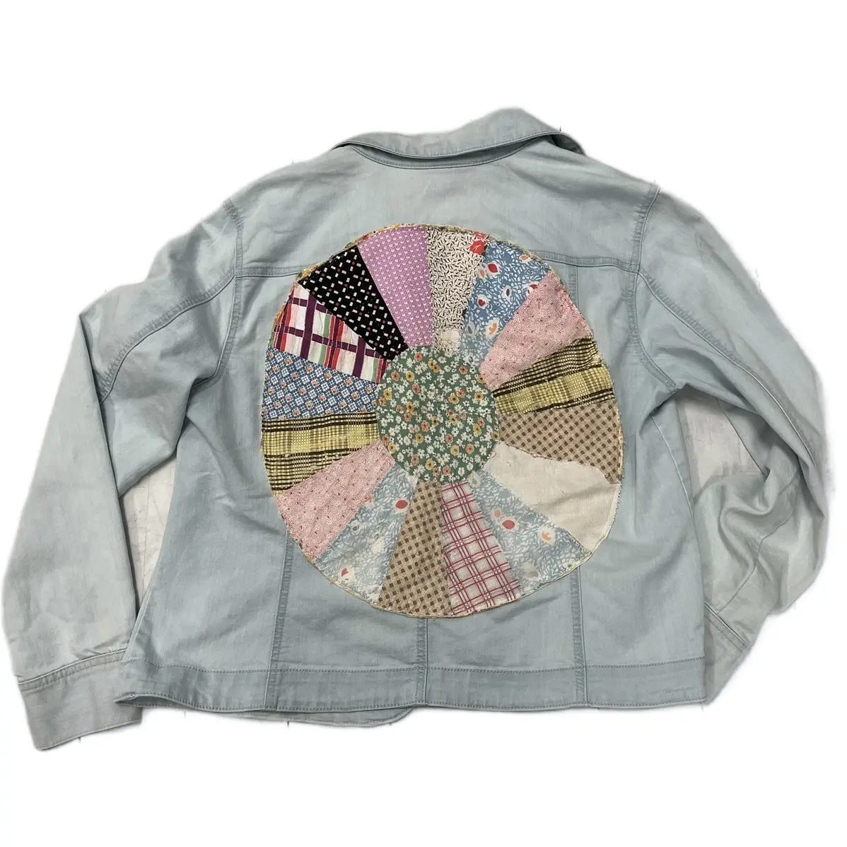 Upcycled Jean Jacket with Vintage quilt patch Casual Casual