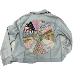 Upcycled Jean Jacket with Vintage quilt patch Casual Casual