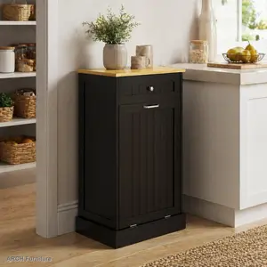 Tilt-Out Kitchen Trash Cabinet with 1 Drawer and 1-Compartment Trash Bin, Black - Easy Installation, Laundry Organization, Home Supply Storage, Home Decoration Household Waste Bin Wood, Kitchen Garbage Can, Trash Can Kitchen