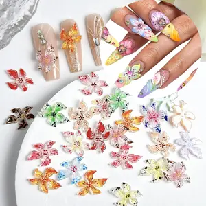 100pcs Flower Nail Charms, 3D Hawaii Hibiscus Floral Nail Rhinestones, Spring Summer Nail Jewelry, DIY Manicure Decorations