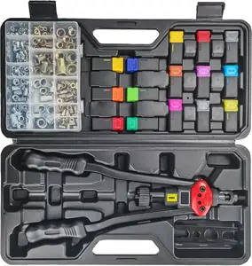 16" Professional Rivet Nut Tool Kit - Lever-Style Rivnut Tool with Visual Stroke , Nutsert Tool Kit Includes 15 Metric & SAE Mandrels for Threaded Inserts