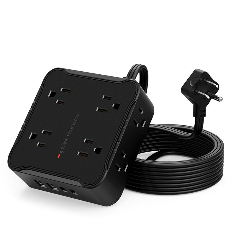 8 AC sockets,6.5FT/10FT/15FT extension cord power board,12-in-1 power board/power socket/power strip, maximum power of 1250.W, 10A, 2 USB 2Type-C, suitable for home, office, travel and computer.