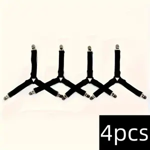 4 anti-slip triangular quilt fixers - adjustable metal clips and elastic bands, suitable for sofa cushions and bedding - practical and concealed safety belts, used for fixing bed sheets, tablecloths, curtains, sofa covers and quilt clips.