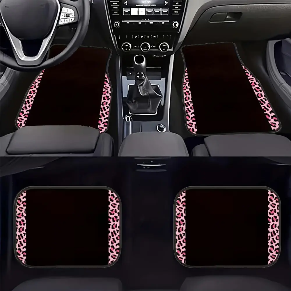 4-Piece Leopard Print Car Carpet Set, Car Floor Mats, Non-Slip Polyester Fiber, Suitable for Cars Suv Trucks, Interior Accessories, Car Accessory, Gift for Girls