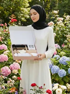 8pc Fashion Gift Box Set, 4pc Elegant Hijab & 4pc Tube Hat Sleep Cap, Wide Headscarf Muslim Turban, Soft Fabric for Daily Wear