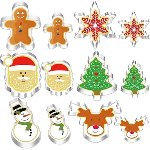 Large Christmas Cookie Cutters,4" Holiday Cookie Cutters Stainless Steel,12pcs Molds with Recipe Instruction,Snowman, Christmas tree, elk, snowflake Set Tin