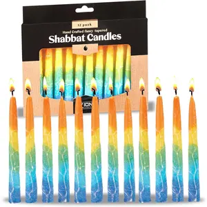 Shabbat Candles Pack of 12 5.5" Hand Crafted Holiday Taper Candles Bundle Decorative for Celebration Home Décor Sun Burst