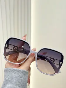 Women's Fashion Large Frame Elegant Glasses, Trendy Beach Eyewear, Metal Rivet Design, Casual Versatile, Perfect for Music Festivals, Photoshoots, Parties