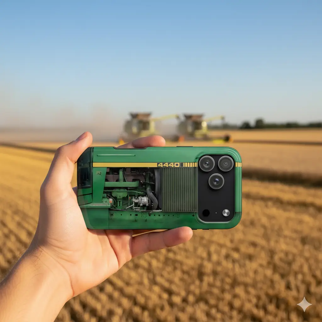 Custom Polycarbonate Green J.D 4440 Tractor Smartphone Case - Handheld/Cellphone Cover Compatible with iPhone 15, Wireless Charging Support, Shock-Resistant Protection, Two Piece Set