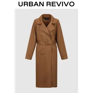 URBAN REVIVO Women's Chic Long-Sleeve Oversized Belted Trench Coat - Elegant, Comfortable-Fit Casual Outerwear (Women's Tops & Jackets Category)