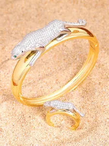 Luxury 18k Gold-Plated Leopard Bracelet & Ring Set, Luxurious Unisex Copper Zircon Jewelry, Perfect Gift for Friends, Elegant Design