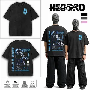 Halo ODST "The Rookie" Game Washed Tshirt 2 Sided Cotton Oversize unisex Black game merch soft graphic tee Fabric Menswear Tops, game  Apparel
