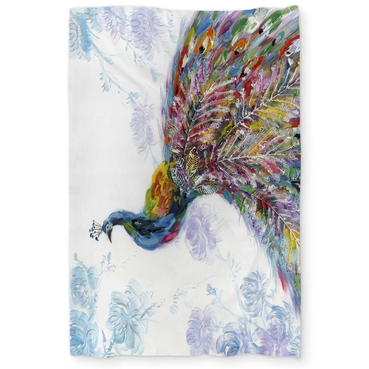 Begin Home Decor C1DCTXLWFGQ6YF Majestic Peacock with Flowers Blue Twin Size Extra Long Duvet Cover - Home Decor