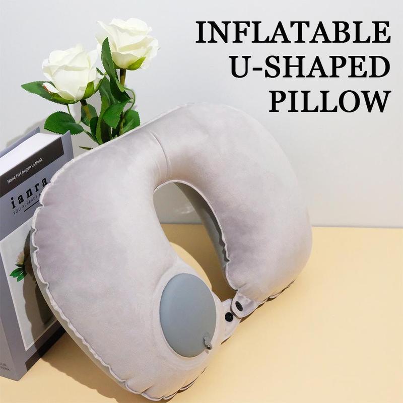 Inflatable Travel Pillow, Neck Pillow for Traveling Airplanes Train Car Office, Portable U-Shaped Blow Up Neck Support Pillow