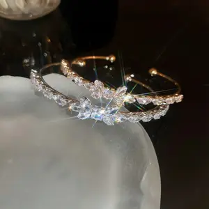ANDKISS Wheat Ear & Butterfly Crystal Zircon Bangle as an Open Cuff Silver Bracelet. A Light Luxury, Niche, and Exquisite Piece of Jewelry. Perfect for Birthday, Graduation, or a Gift for Your Best Friend. Versatile, Elegant, and Instagram Worthy.