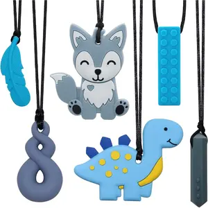 BY-FAN21 Chew Necklaces for Sensory Kids and Adults, Sensory Necklace for Boys and Girls with Autism, ADHD, SPD, 6 Pack Chewy Necklace for Anxiety Fidgeting Relief