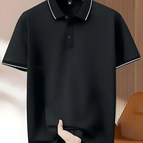 Men's Casual Polo Shirt, Lightweight Short Sleeve Solid Top for Golf, Work & Summer Vacation Wear, Clothes, Shortsleeve Menswear Collared Stylish