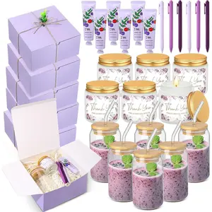 6 Sets  Shower Prizes for  Winners,  Shower Favors Including Glass Cup Scented Candles Hand Cream Pens  Box with Raffia for  Wedding Bridal Party Prizes()