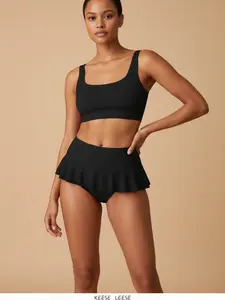 Women's Solid Ruffle Trim Swim Brief, Casual Comfy Breathable Swim Brief for Women, Ladies Swimwear Bottoms for All Seasons