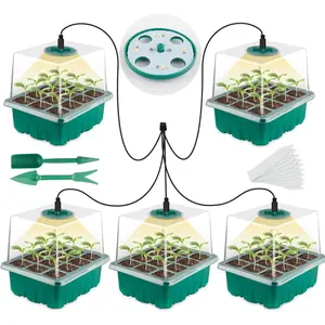 Seed starter tray with grow light seed starter kit plant germination starting trays with humidity dome and base for greenhouse grow wheatgrass hydroponic12 cells per traywith grow lights