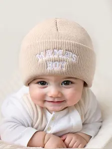 Newborn Knit Hat with Letter Embroidery, Warm Winter Beanie for Infants, Suitable for Outdoor Use, Casual Style for Daily Commute, Soft Dome Cap