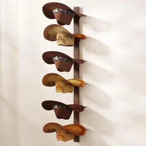 Cowboy Hat Holder, Cowboy Hat Rack for Wall Holds up to 6 Hats, Wooden & Metal Rustic Hat Racks Western Decor Wall Storage Hat Holder Organizer for Hat Racks Room