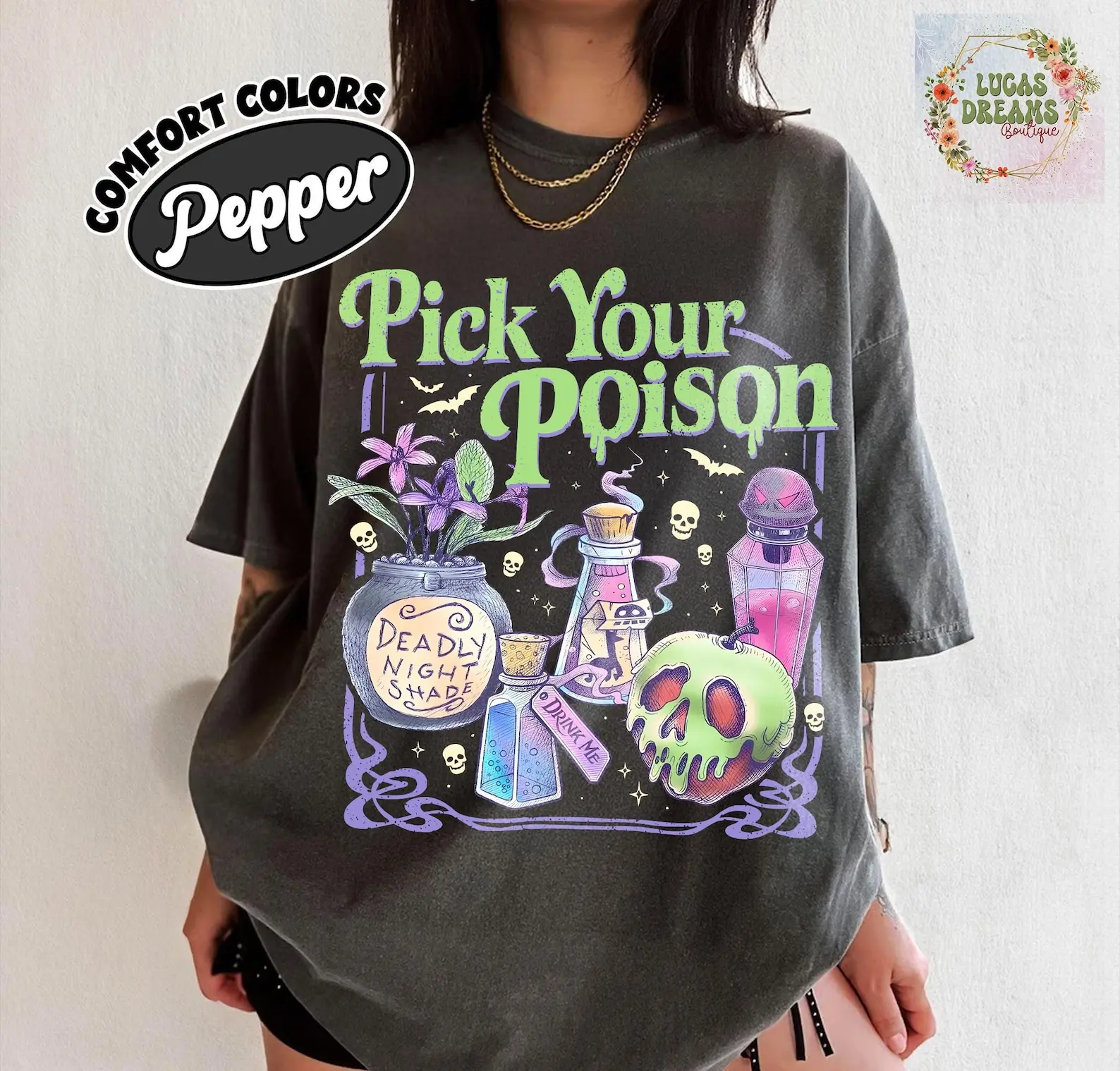 Pick Your Poison Vintage Comfort Colors Shirt, Princess Halloween TShirt, Spooky Season, Villain Cartoon