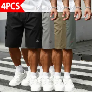 Great value! 4-piece set! Men’s Solid Color Cargo Shorts  Loose Straight-Leg Fit, Essential for Daily Commuting, Sports, and Casual Wear, Pocket, Menswear, Four-Color Set, Mensfashion