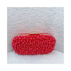 Eve’s Apparel & Accessories Red Pearl Beaded Clutch Handbag – Women’s Evening & Formal Statement Purse