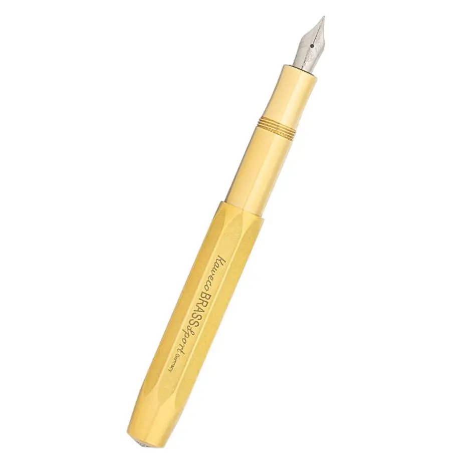 Kaweco Brass Sport Refillable Fountain Pen - 13.2cm Specialty Pen, 38g Weight, Screw-On Cap, Posted Design, Chrome Nib Unit, Optional Clip, Cartridge or Converter Filled for Office Stationery Needs, Refillable Ink