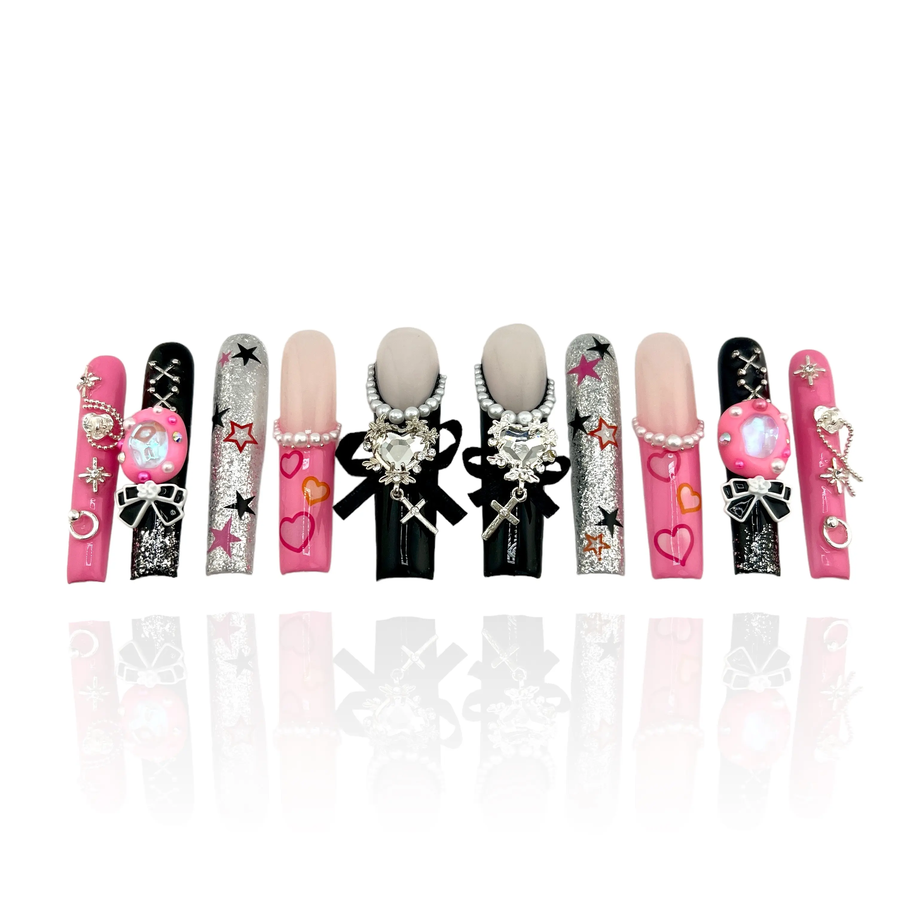 sassy nail long square nails(2'2IN 10 pieces) handmade 3D made summer nail art kits