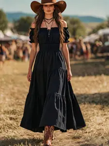 Women's Gothic Style Daily Vacation Elegant Dress, Perfect for Casual Wear, Ideal for Travel and Leisure, Timeless Fashion Choice