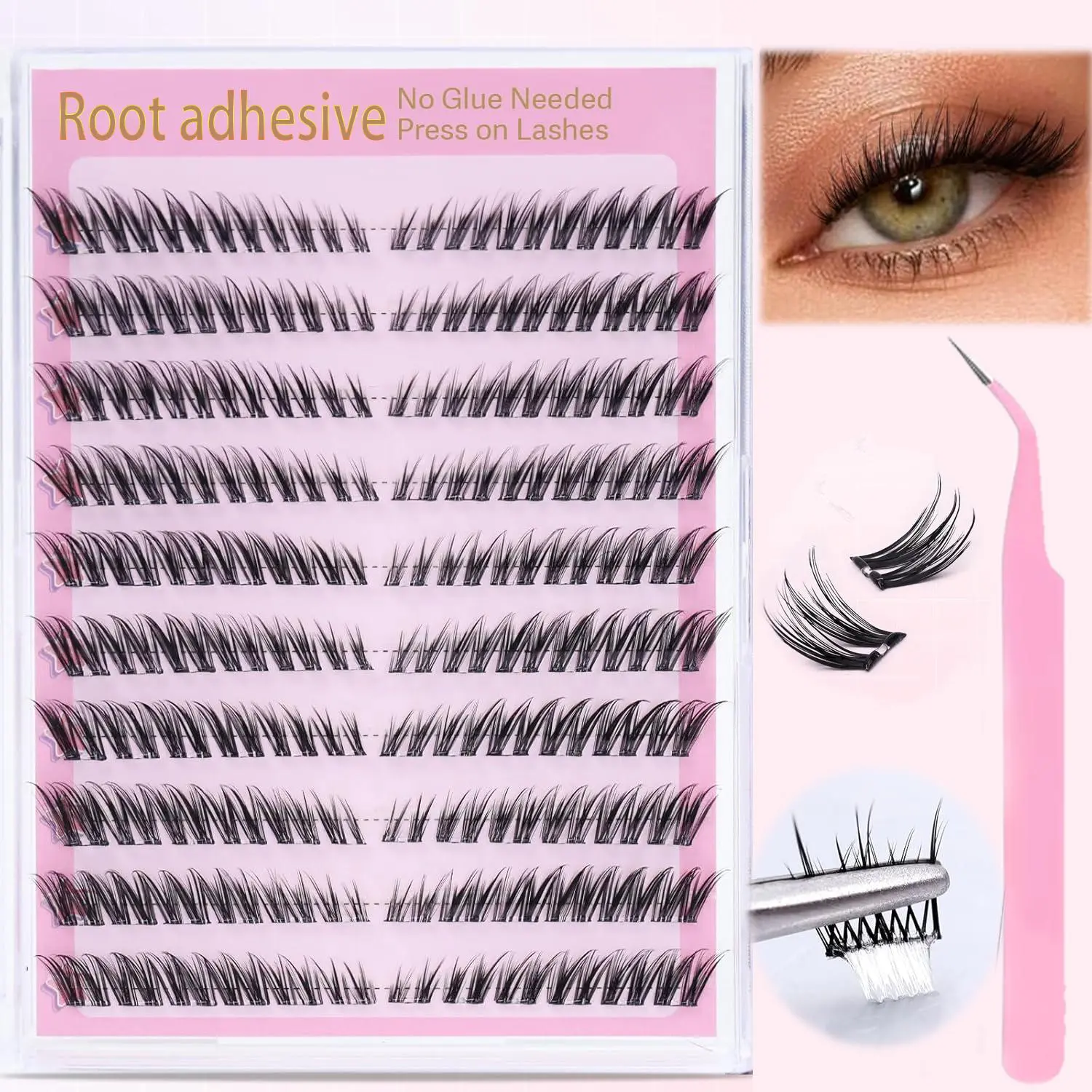 Self Adhesive Eyelashes, DIY False Eyelashes, 120 Fluffy Lash Clusters Natural Look Eyelash Extensions, Eye Makeup Product for Women & Girls, Cosmetic, Individual Eyelashes Kit
