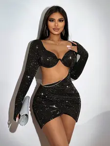 Sexy Mini Bodycon Dress: Diamond Chain Detail - Party Night Outfit