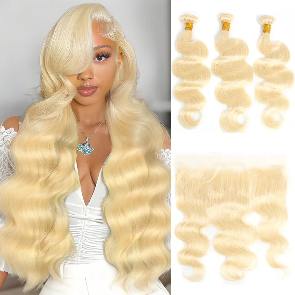 613 Human Hair Bundles With Closure 3 Bundles Body Wave Hair Extension With Closure 13x4 Transparent Lace Ear to Ear Lace Frontal Closure For Woman