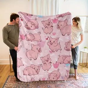 [Cozy Comfort] Cozy Pink Piglet Cartoon Flannel Throw Blanket – Soft, Warm, And Lightweight With Playful Piglet Patterns, Perfect For Bedroom, Living Room, Or Multi-Purpose Decor, Machine Washable, Allseason Throw |   Whimsical Decor |   Lightweight Blank