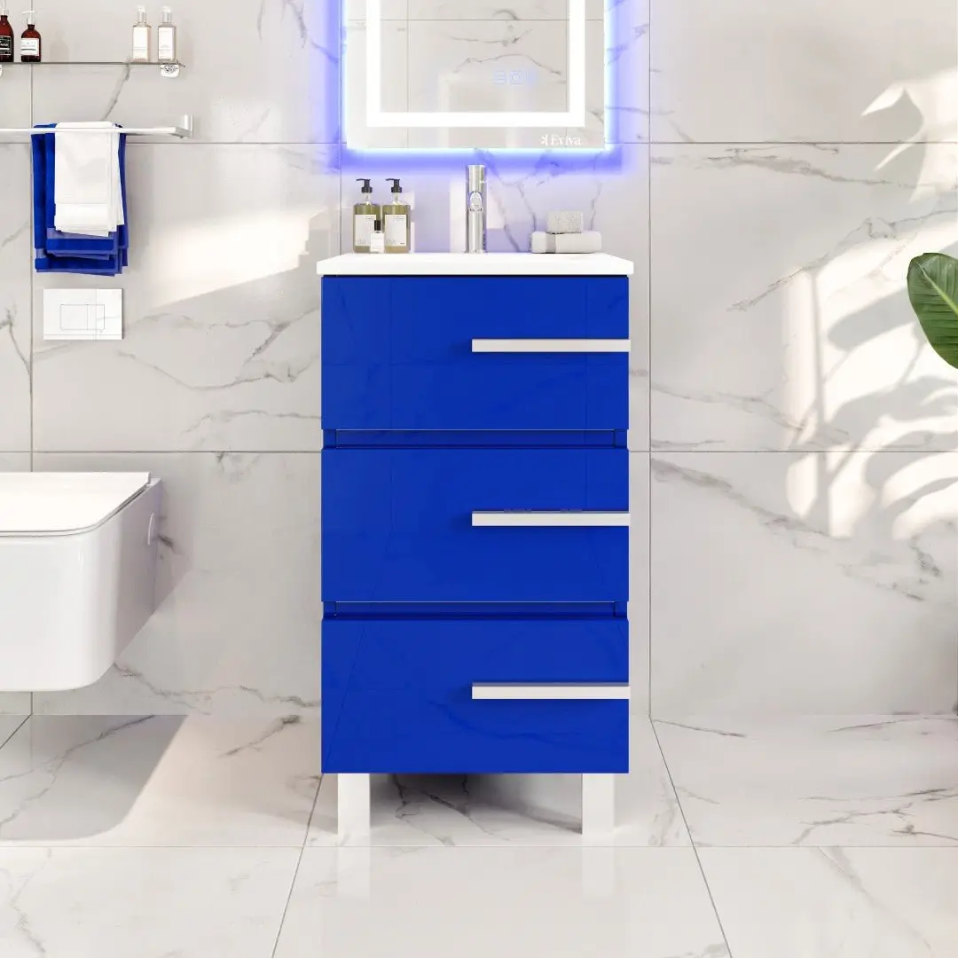 Deluxe 24 in. Blue Single Sink Bath Vanity with Porcelain Top and Integrated Sink