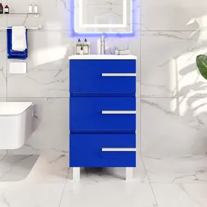 Deluxe 24 in. Blue Single Sink Bath Vanity with Porcelain Top and Integrated Sink