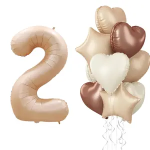 Nude & Apricot Balloon Set 40-Inch Number 2, Heart & Star Balloons for 2nd Birthday & Baby Shower