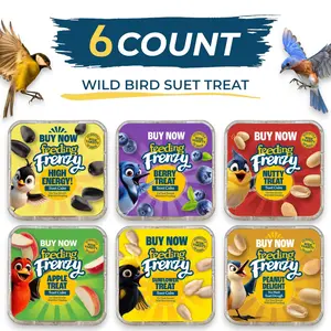 6 Pack Variety Suet Cakes for Wild Birds 11.75 oz - High Energy Assorted Flavors Peanut, Berry, Apple & Sunflower