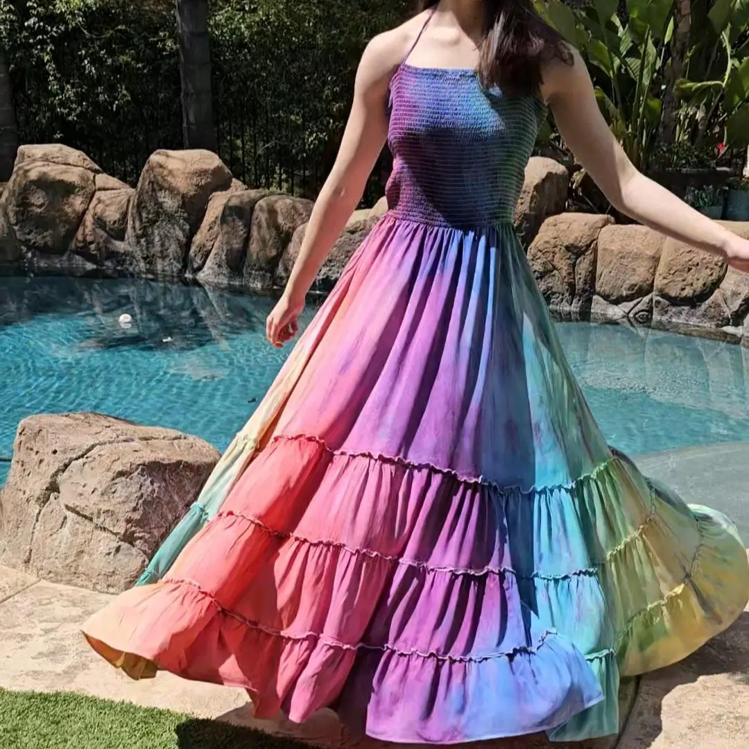 Maya Antonia Hand Painted Tropical Resort Rainbow/Cotton Maxi Dress-Open  Back/Vacation Resort/Comfortable Soft FLowy Photoshoot/LGBT Pride/Plus Size  Casual Summer - TikTok Shop