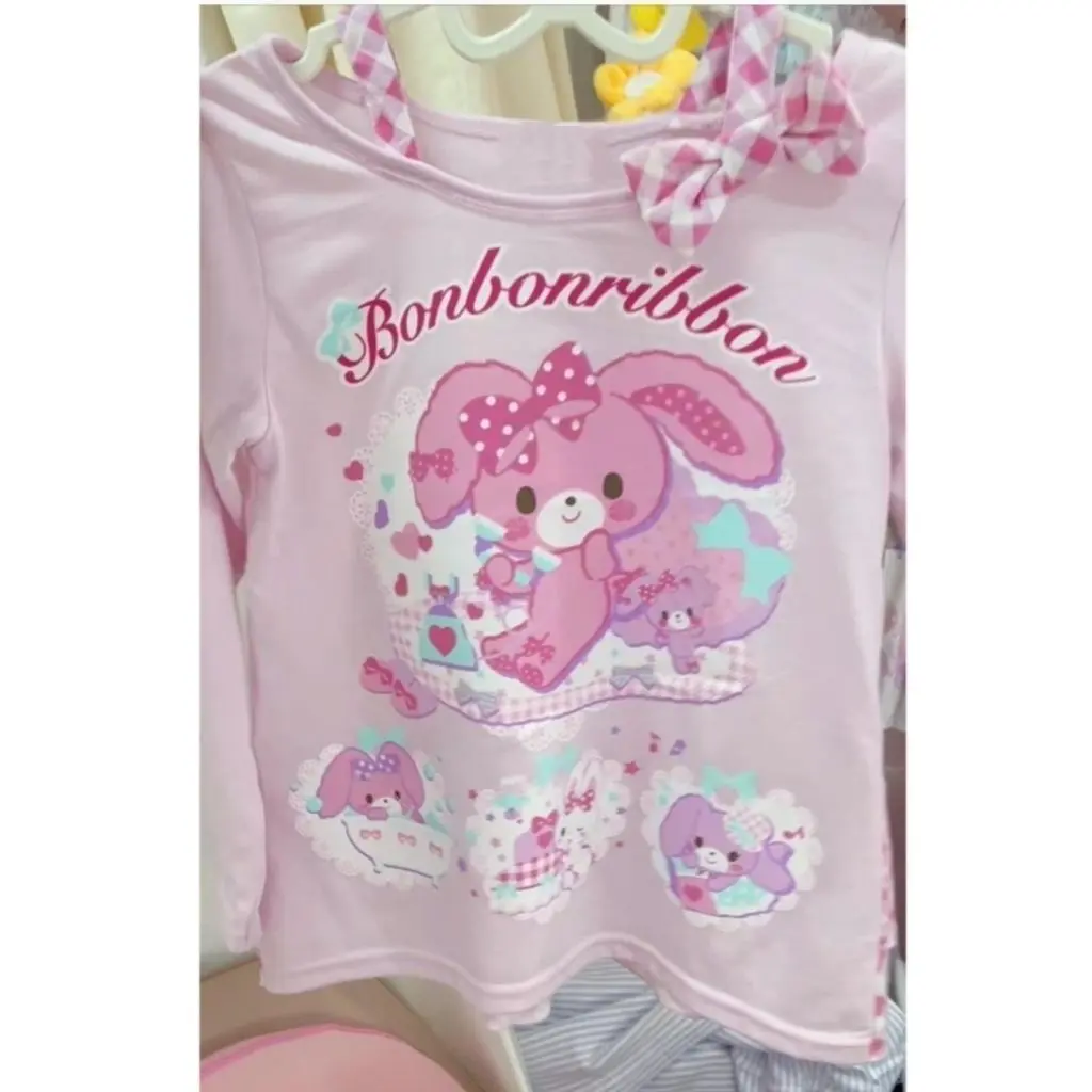 Japanese cute replica childlike fun bobo rabbit mp fake two long-sleeved vintage home base soft girl top